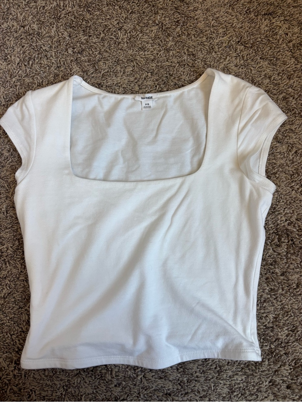 Garage White Square Neck Short Sleeve Tee